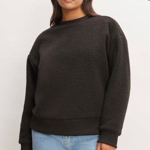 EVERLANE The ReNew Teddy Fleece Oversized Crew in Black Large